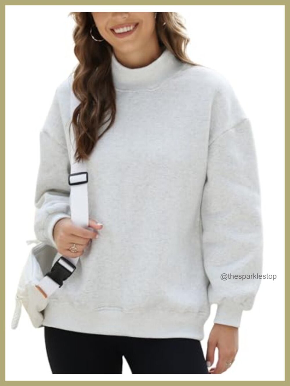 Mock Neck Oversized Sweatshirt Fleece Lined Turtleneck Pullover Top